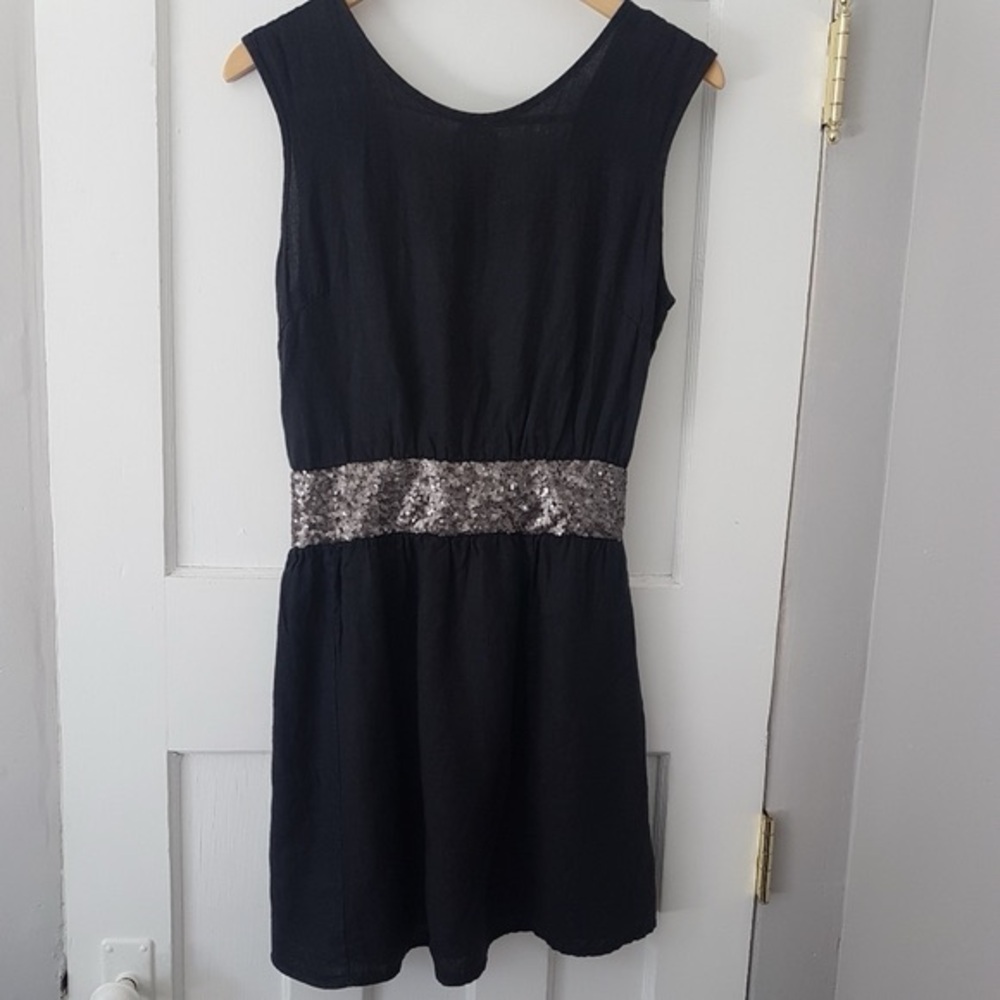 Cosmo Linen Sleeveless Mini Dress Sequin Waist Detail Made In Italy Sz S